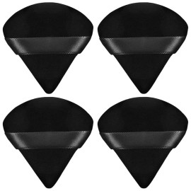 4 facial soft triangle puffs, wet and dry makeup tools, used for powder, mineral powder, body powder, foundation make-up, washable powder puffs (Black)