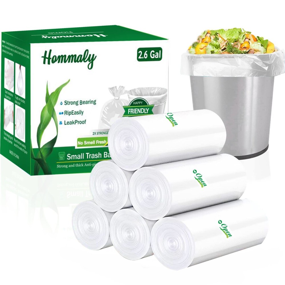 Hommaly 2.6 Gallon 240 pcs Small Clear Trash Bags, Strong Garbage Bags, Bathroom Trash Can Bin Liners Unscented, Mini Plastic Bags for Office, Waste Basket Liner, Fit 6-10 Liters, 2-2.6 Gal