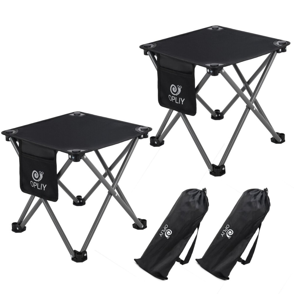 Opliy Camping Stool 2 Pack,13 Inch Portable Folding Stool for Outdoor Gardening and Beach Hiking Fishing,Foot Stool with Carry Bag (Black)