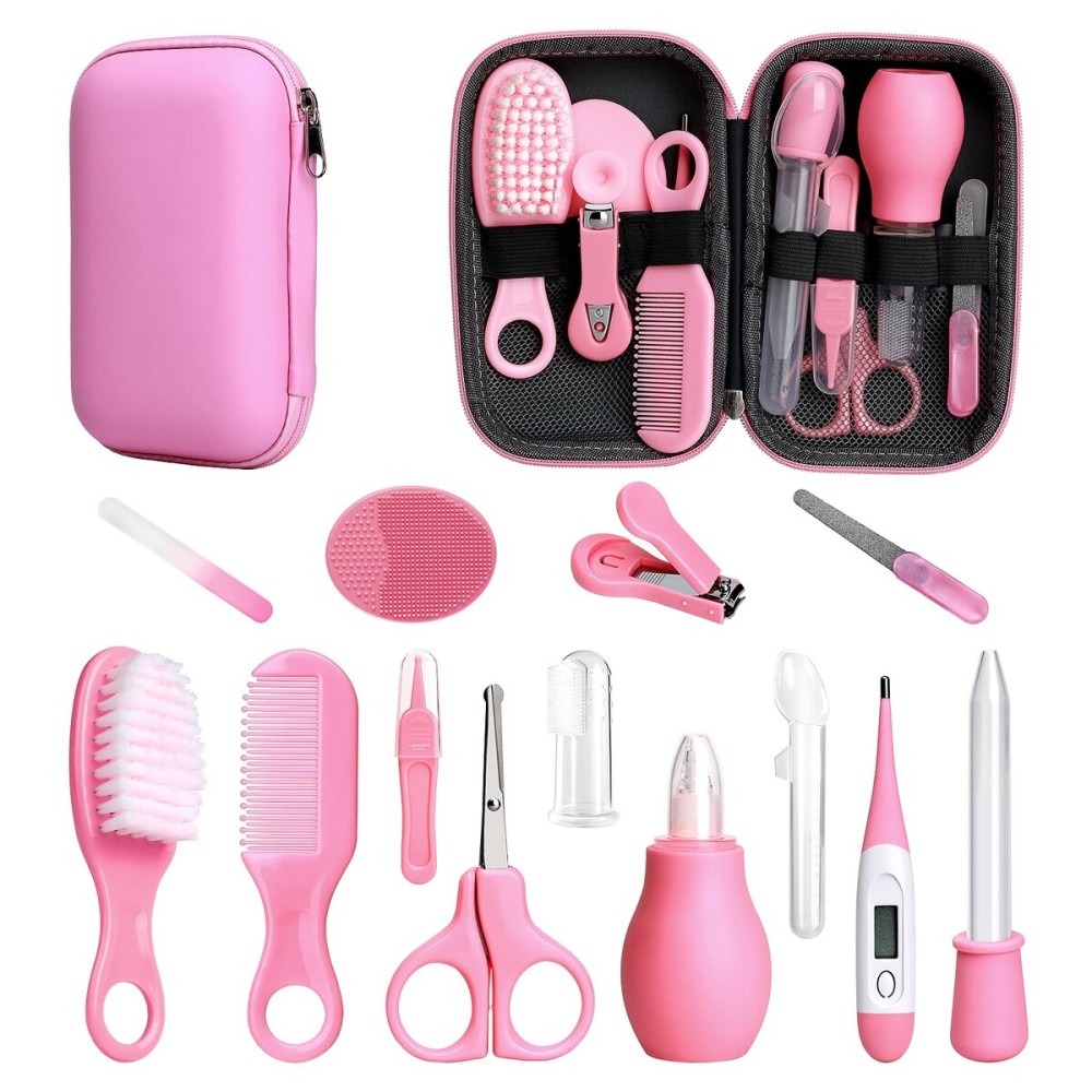 Baby Healthcare and Grooming Kit, 14 in 1 Baby Safety Set Newborn Nursery Health Care Set with Hair Brush Scale Nail Clippers for Baby Girls Boys (14 Kits Pink)