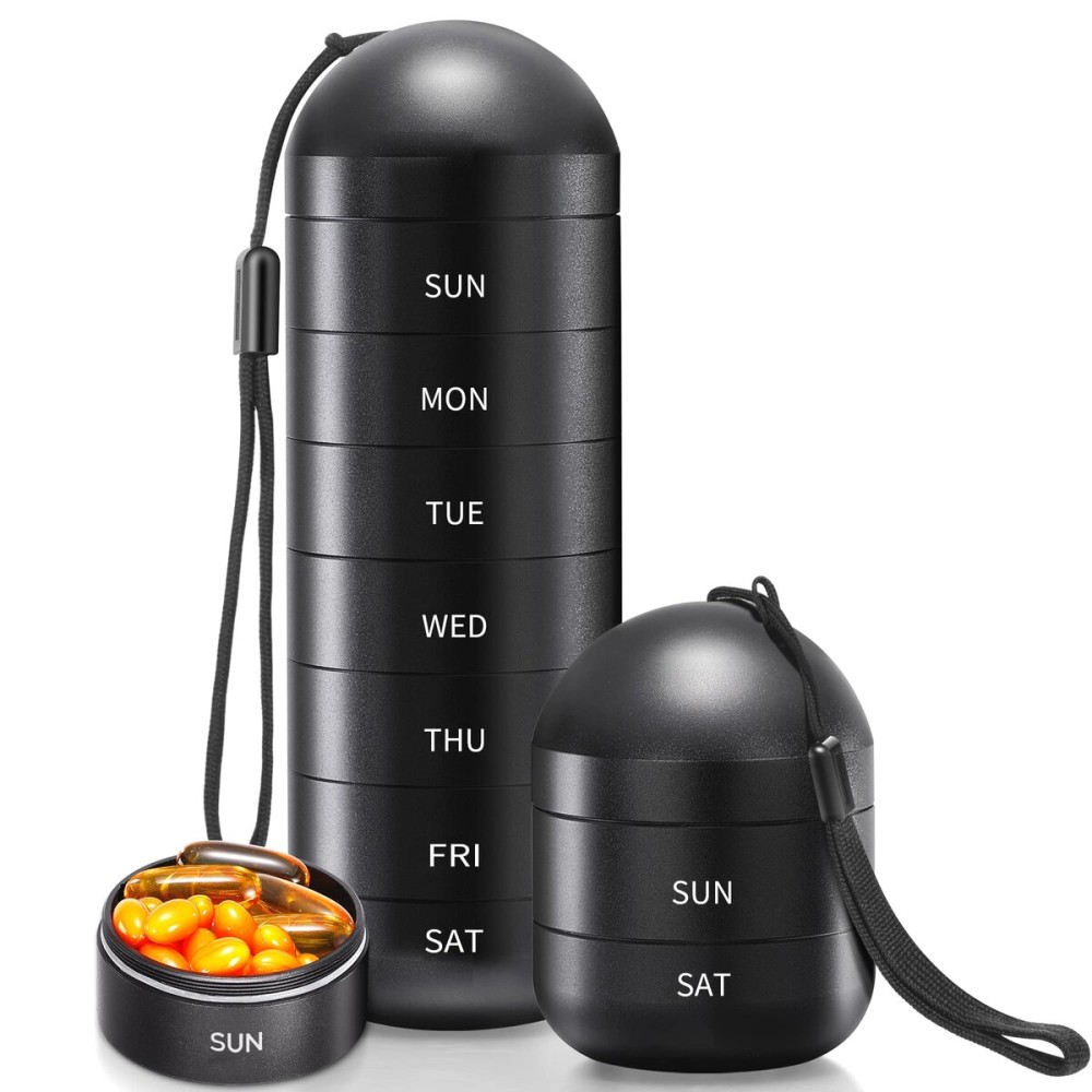 Zannaki XL Metal Travel Pill Organizer, Extra Large Waterproof Weekly Pill Box, Aluminum Alloy Pill Case Container, BPA Free 7 Day Daily Medicine Organizer Holder for Vitamin, Fish Oil, Supplement