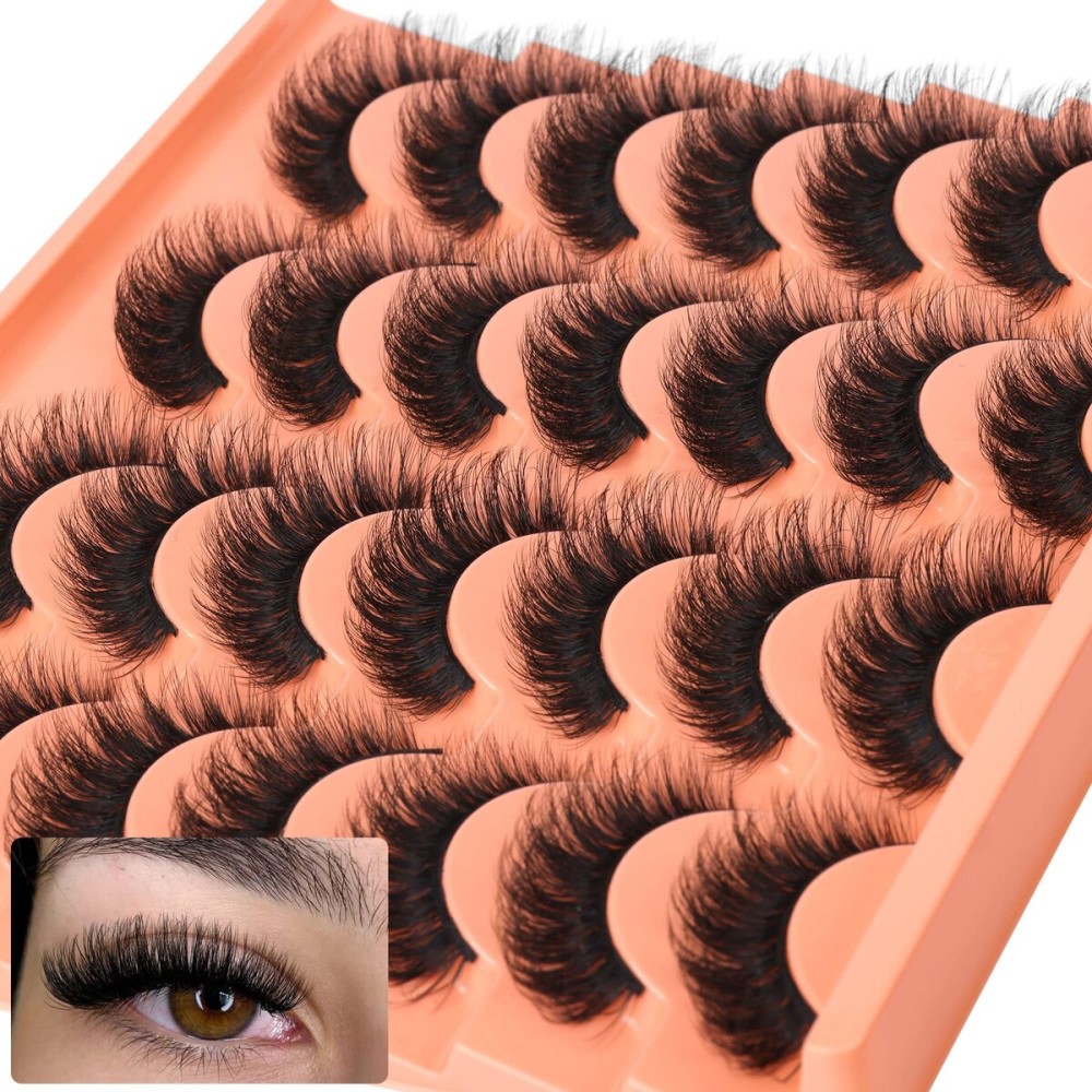 Short Lashes Natural Look False Eyelashes Thick Volume Faux Mink Lashes Pack Wispy Strip Fake Eyelashes Cat Eye Lashes that Look Like Extensions 14 Pairs