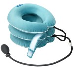 Cervical Neck Traction Device for Neck Pain Relief - Inflatable Neck Stretcher Traction Collar for Neck Decompression - Best Home Use Neck Brace Pump (Blue Plush)