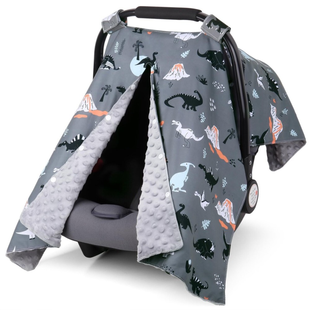 Rquite Car Seat Cover Baby, Carseat Covers Baby Boy, Minky Infant Car Seat Cover Winter, Peekaboo Opening Car Seat Canopy, Multi-use Baby Carrier, Stroller, Nursing Cover, Minky Blanket, Dinosaur