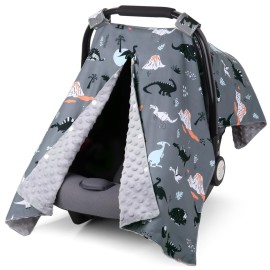 Rquite Car Seat Cover Baby, Carseat Covers Baby Boy, Minky Infant Car Seat Cover Winter, Peekaboo Opening Car Seat Canopy, Multi-use Baby Carrier, Stroller, Nursing Cover, Minky Blanket, Dinosaur