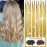 Gold Hair Tinsel Kit with Tool 6pcs 1200 Strands Glitter Tinsel Hair Extensions Heat Resistant Sparkling Shiny Fairy Hair Accessories for Women Girls Kids 47Inch