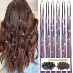 Colorful Hair Tinsel Kit with Tool 6pcs 1200 Strands Glitter Tinsel Hair Extensions Heat Resistant Sparkling Shiny Fairy Hair Accessories for Women Girls Kids 47Inch