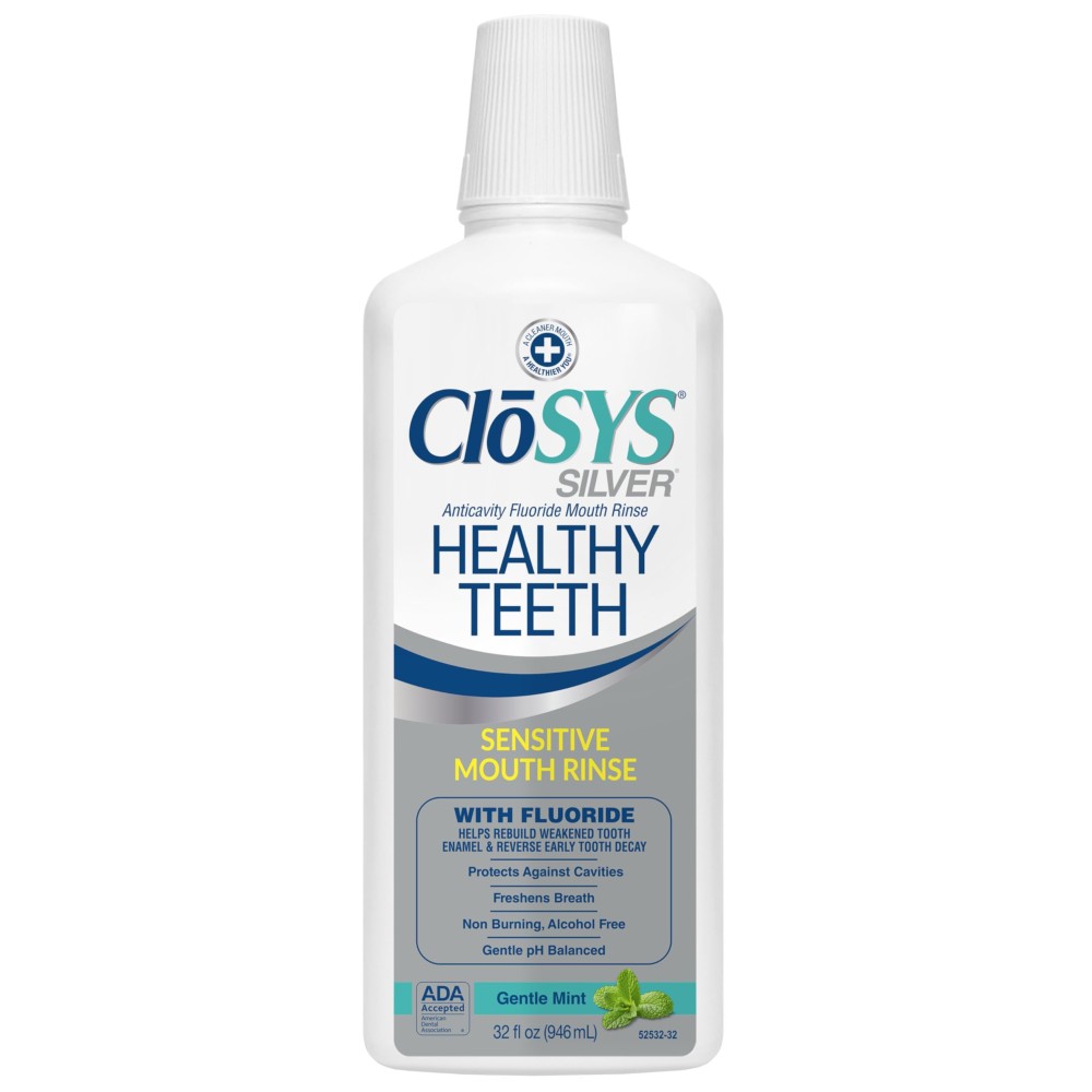 Closys Healthy Teeth Anti-Cavity Oral Rinse Mouthwash with Fluoride, Non-Burning, Non-Irritating - 32 Fl Oz
