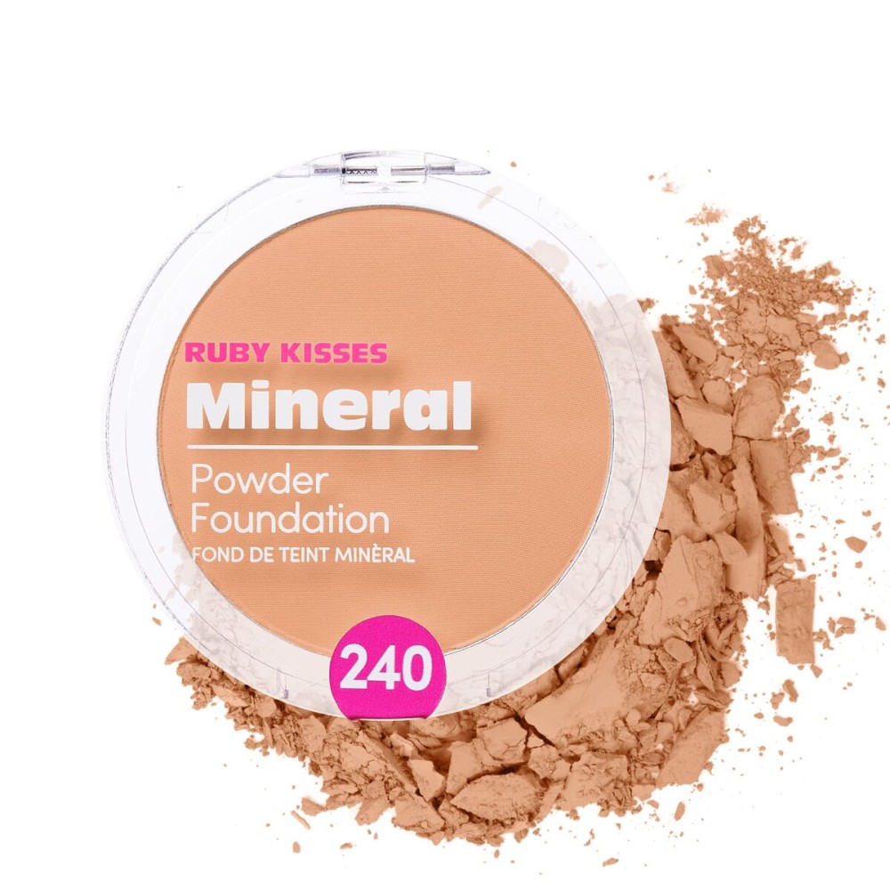 Ruby Kisses Mineral Pressed Powder Foundation, Medium to Full Coverage Natural Finish 0.35 Ounce (Golden Beige)
