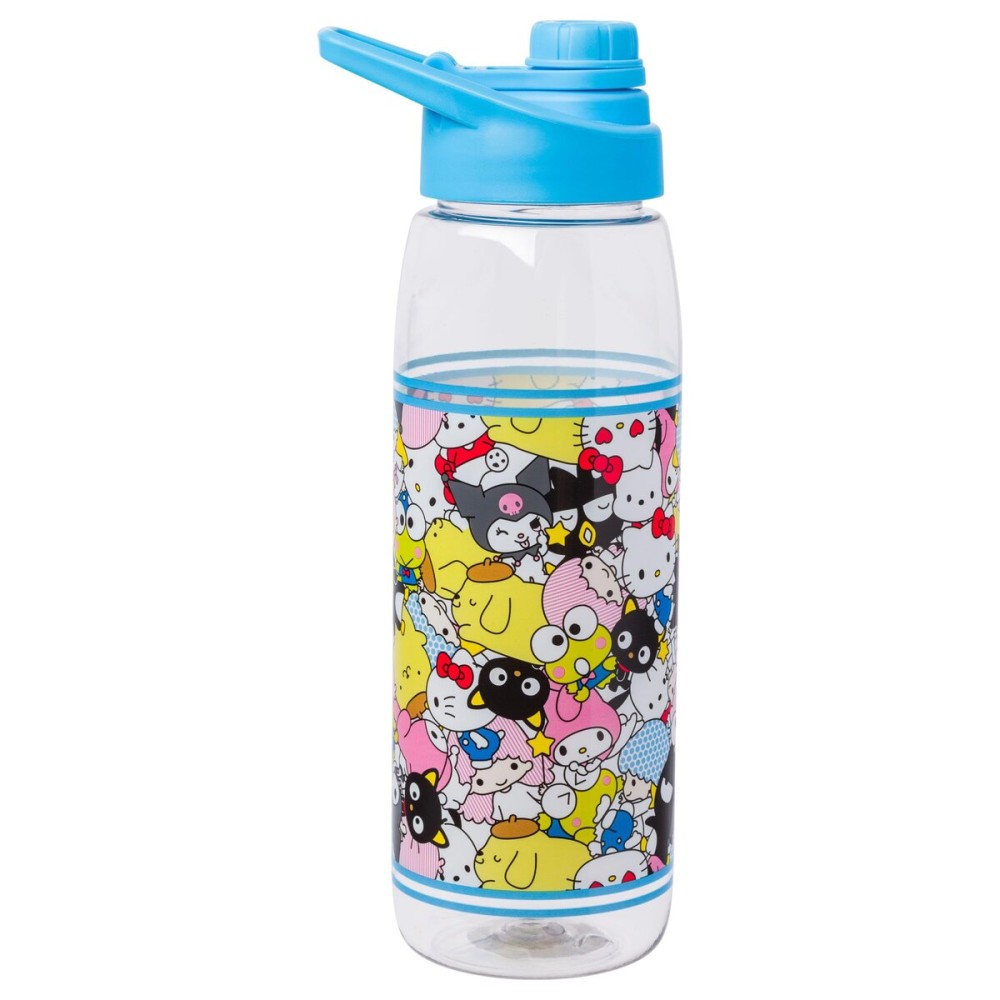 Silver Buffalo Sanrio Hello Kitty and Friends Featuring Badtz-Maru, Keroppi, My Melody, Pochacco, Chococat, Pompompurin, Kuromi, and Little Twin Stars Water Bottle with Screw-On Lid, 28 Ounces