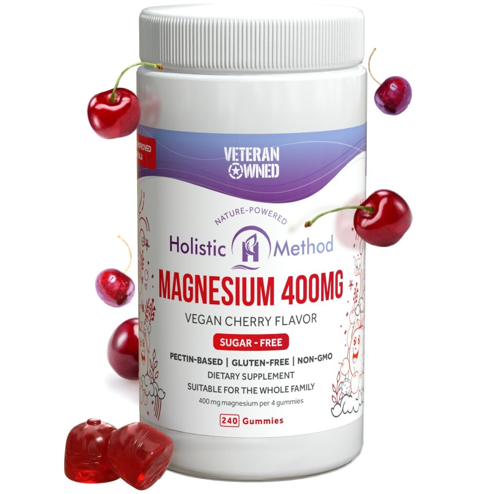 Magnesium Citrate Gummies - Sugar-Free, Vegan and Non-GMO for Better Sleep and Relaxation - No Sugar Alcohol - Magnesium Supplement for Adults, Teens and Kids - Cherry - 240 Chews