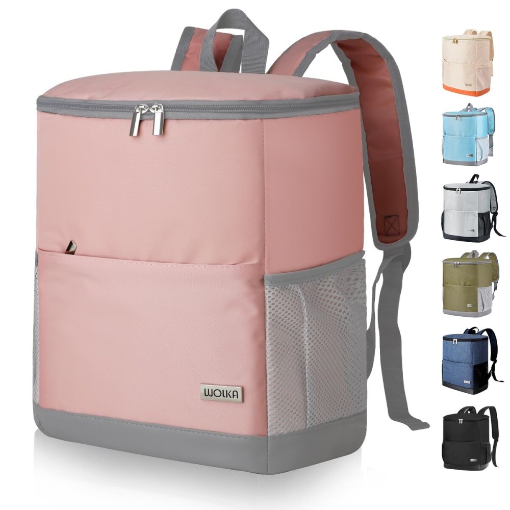 Insulated Cooler Backpack Small- Leak Proof Backpack Cooler 30 Cans, Waterproof Lightweight Cooler Bag for 12h Hot/Cold Retention - Portable Soft Cooler for Travel, Camping, Beach, Lunch-Pink
