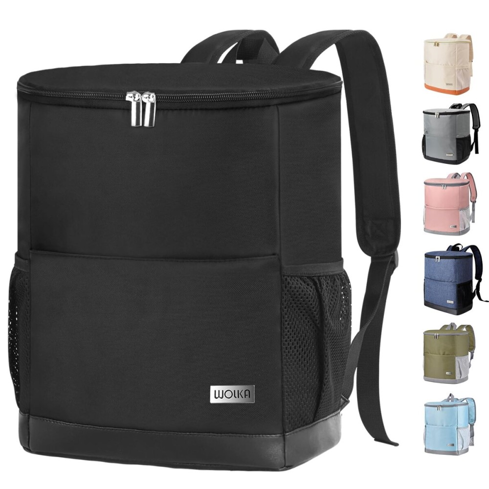 Wolka Insulated Cooler Backpack Small- Leak Proof Backpack Cooler 30 Cans, Waterproof Lightweight Cooler Bag for 12h Hot/Cold Retention - Portable Soft Cooler for Travel, Camping, Beach -Black