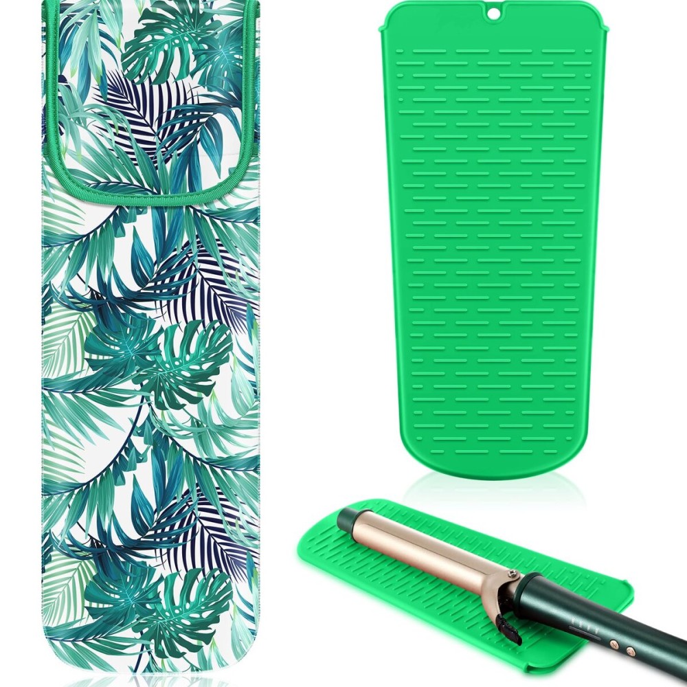 Shappy 2 Pieces Curling Iron Travel Case Cover Heat Resistant Flat Iron Holder Case Sleeve Neoprene Straightener Holder and Silicone Hot Tools Flat Bag(Frond Style)