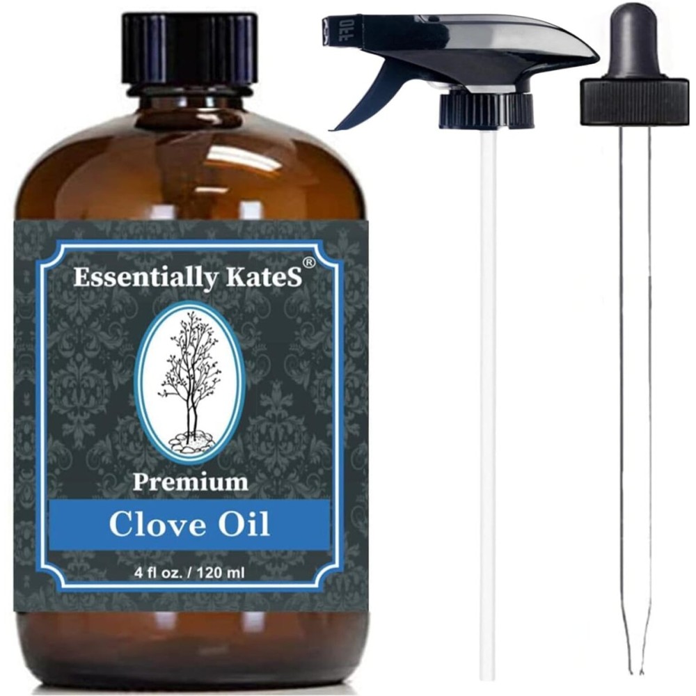 Essentially KateS Clove (Leaf) Oil 4 Fl Oz - Premium Grade Essential Oil for Hair Care, Home Diffusers, Skin, Aromatherapy, Massage and Garden Care - Steam Distilled. Part Used is Leaf.