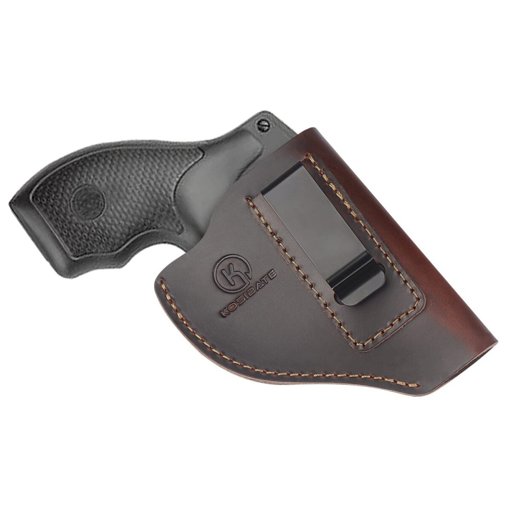 Kosibate Leather IWB Holster, Fits Most J Frame Revolvers - Ruger SP101 LCR/Smith and Wesson Bodyguard/Taurus 50 85 / Charter Arms & Most .38 Special Type Holsters (Right Handed)