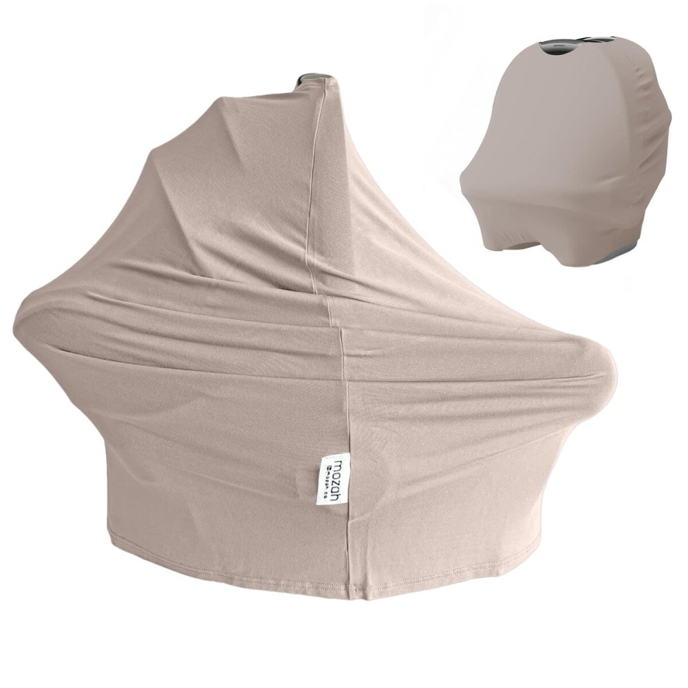 MOZAH Baby Multi-Use Cover: 9-in-1 Car Seat Covers Canopy Cover, Breathable Breastfeeding Cover, Stroller Cover & More, Boys & Girls Shower Gifts (Warm Taupe)