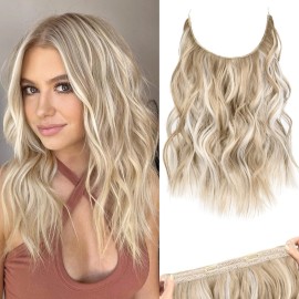 REECHO Invisible Wire Hair Extensions with Thinner Softer Lace Weft (Dark Blonde with Highlights, 12 Inch (Pack of 1))