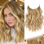 REECHO Invisible Wire Hair Extensions with Thinner Softer Lace Weft (Medium Blonde with Blonde Highlights, 12 Inch (Pack of 1))