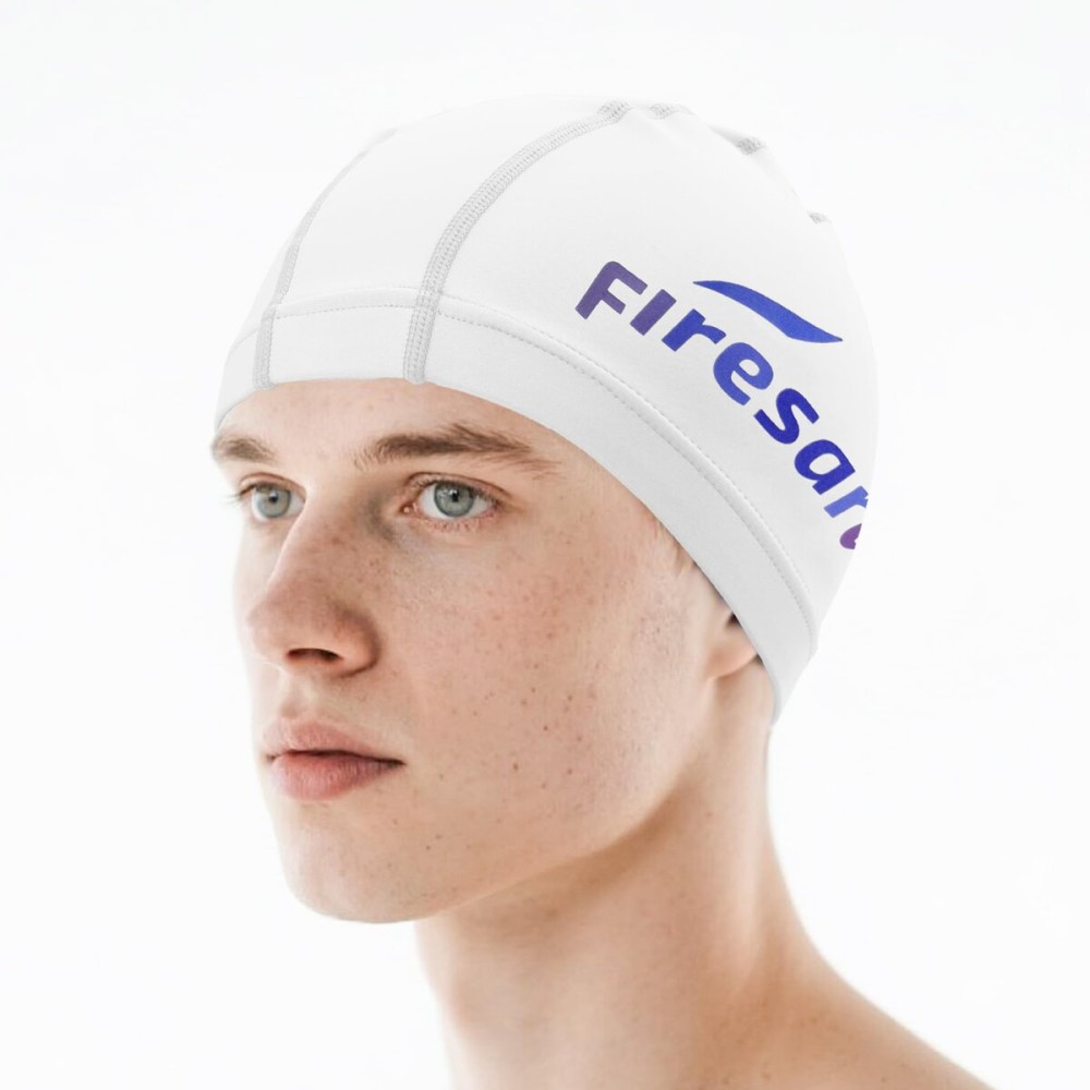 Firesara Upgrate Fabric Swim Cap Fit for Long Short Hair, Comfortable High Elasticity Swimming Hat Lightweight Bathing Cap for Women Men Kids White