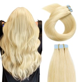 YILITE Tape in Hair Extensions Human Hair 12 inch 613 20pcs 40g Silky Seamless Straight Remy Tape in Human Hair Extensions 613 Bleach Blonde 12inch 613