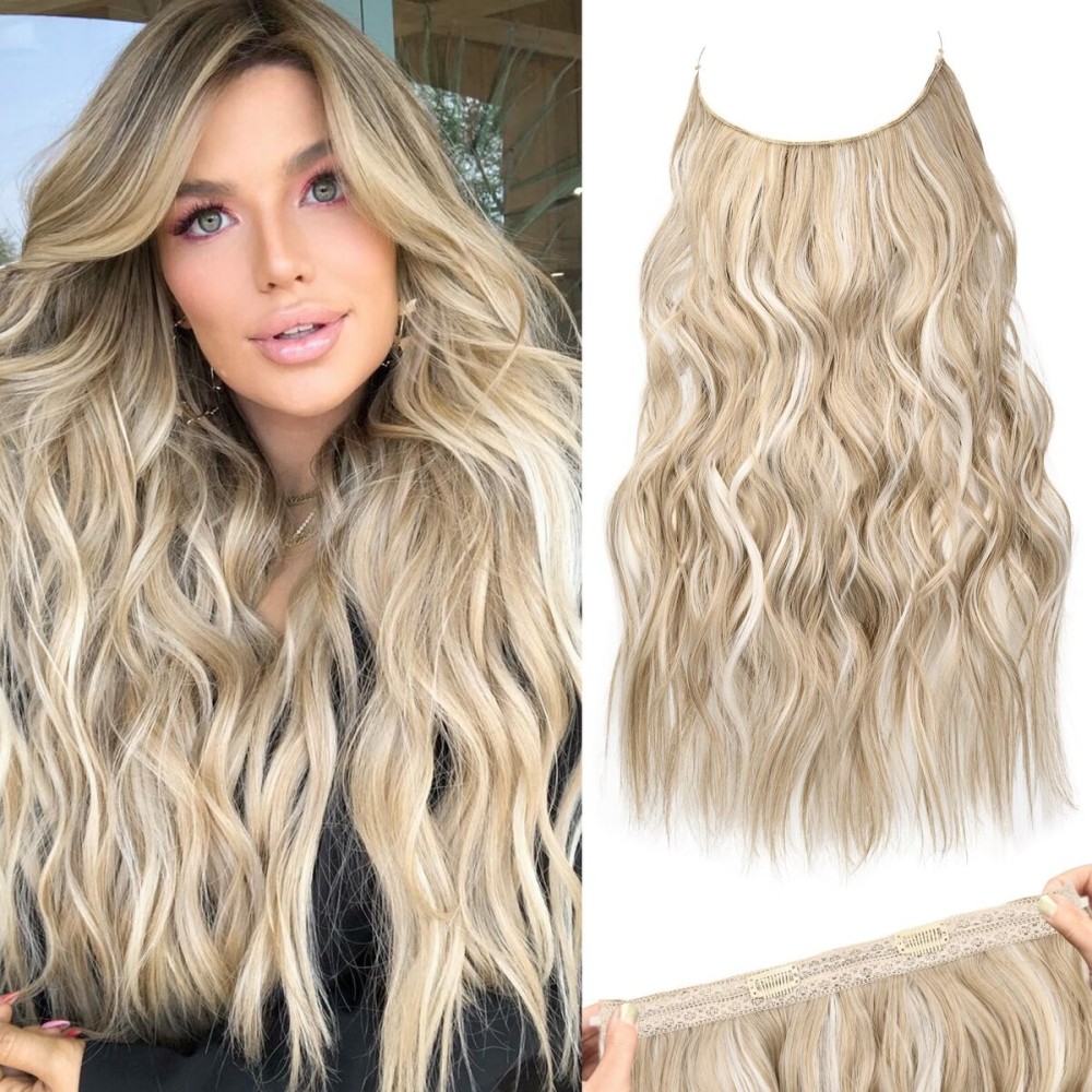 REECHO Invisible Wire Hair Extensions with Thinner Softer Lace Weft (Ash Blonde with Highlights, 20 Inch (Pack of 1))