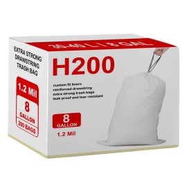 Code H 200 Count 8 Gallon Heavy Duty Trash Bags 1.2 Mil THICK Compatible with simpIehuman Code H | White Garbage Can Liners Heavy Duty Plastic Trash Bags PERFECT FIT & GRAND SAVE