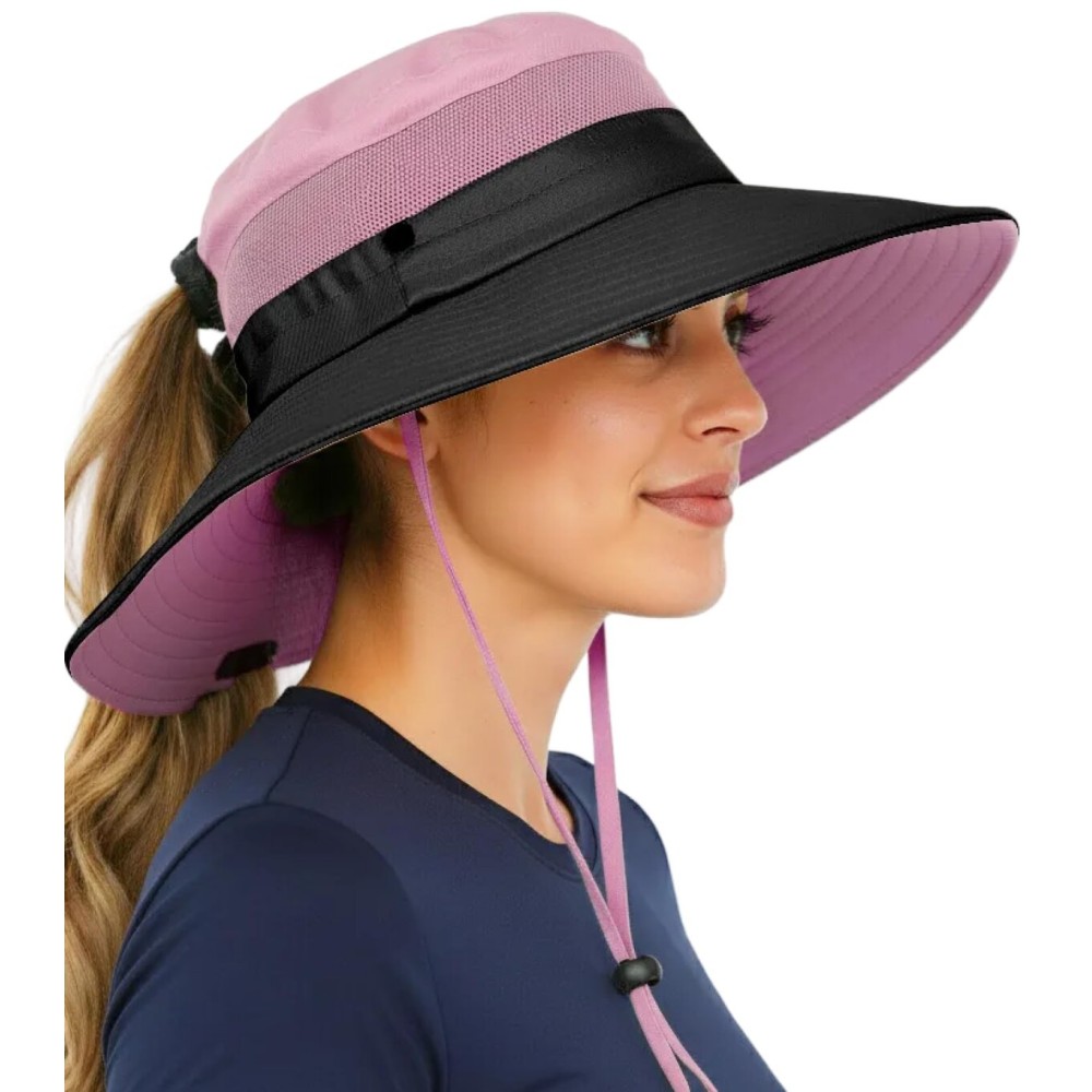 GearTOP Ponytail Sun Hat for Women with UPF 50+, Light Pink
