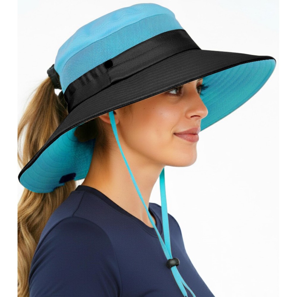 GearTOP Ponytail Sun Hat for Women with UPF 50+, Blue