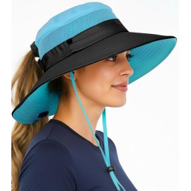 GearTOP Ponytail Sun Hat for Women with UPF 50+, Blue