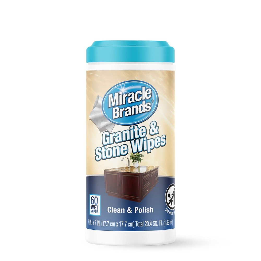 MiracleWipes for Granite & Stone, Clean, Protect, Polish Stone, Marble, Quartz, Slate, Tile, Laminate Surfaces in Kitchen and Bathroom - 60 Count
