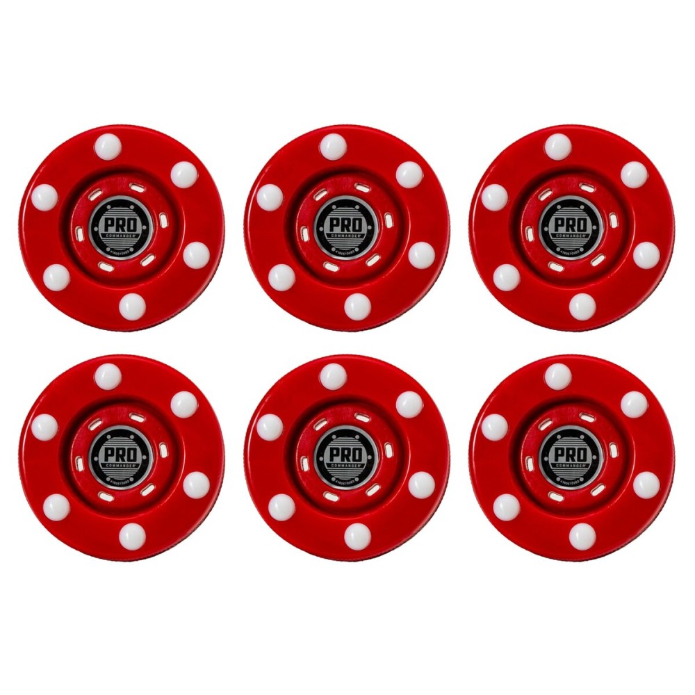 Franklin Sports NHL Street Roller Hockey Pucks - (6) Pro Commander Outdoor Street Hockey Pucks with Rollers for Practice + Training - Red