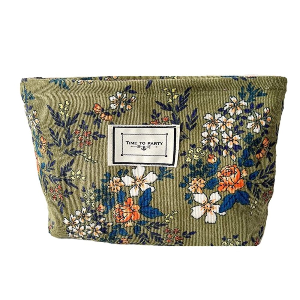 SxoSyo Cosmetic Bags for Women Makeup Bag Large Capacity Purse Travel Toiletry Zipper Storage Pouch Make up Brushes Organizer for Gifts (Plant Flowers, Dark Green)