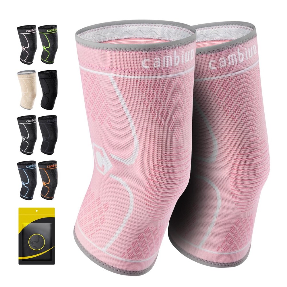 CAMBIVO 2 Pack Knee Brace, Knee Compression Sleeve for Men and Women, Knee Support for Running, Workout, Gym, Hiking, Sports (Rose,Medium)