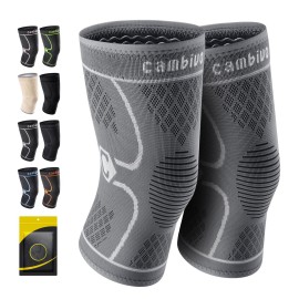CAMBIVO 2 Pack Knee Brace, Knee Compression Sleeve for Men and Women, Knee Support for Running, Workout, Gym, Hiking, Sports (Cool Gray,Medium)