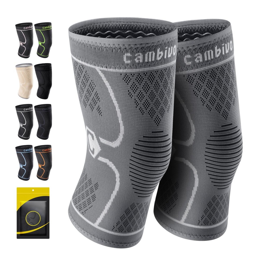 CAMBIVO 2 Pack Knee Brace, Knee Compression Sleeve for Men and Women, Knee Support for Running, Workout, Gym, Hiking, Sports (Cool Gray,X-Large)
