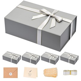 LIFELUM Large Gift Box,13.85 x 8.35 x 4.45 inch Grey Gift Box Set of 5 with Magnetic Lid for Presents with Ribbon,Card,Shredded Paper Filler Gift for Mom Valentine\'s Day,Christmas Presents