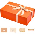 LIFELUM Gift Boxes Bulk, 13.85 x 8.35 x 4.45 inch 1 Pack Orange Gift Boxes with Lids Contains Card, Ribbon, Shredded Paper Filler Gift Boxes for Birthdays, Baby Shower, Bridal Gifts,Weddings