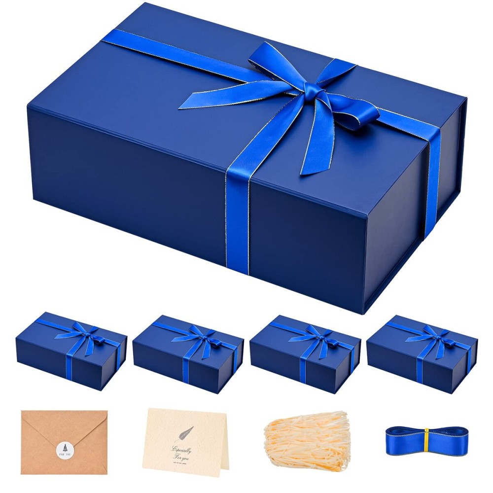 LIFELUM Gift Boxes 5 Pack 13.85 x 8.35 x 4.45 inch, Large Gift Box for Presents with Ribbon,Card,Shredded Paper Filler