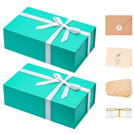 LIFELUM Green Blue Gift Box 13.85 x 8.35 x 4.45 inch, 1 Pack Big Gift Box with Magnetic Lid for Presents,Birthday, Bridesmaid Proposal Boxes Contains Ribbon, Card,Shredded Paper Filler