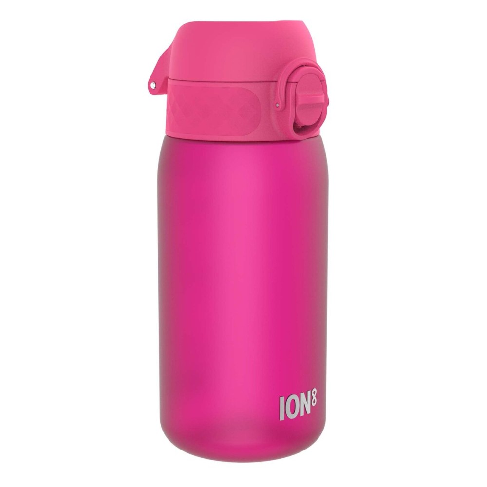 Ion8 Small Water Bottle, 350 ml/12 oz, Leak Proof, Easy to Open, Secure Lock, Dishwasher Safe, BPA Free, Carry Handle, Hygienic Flip Cover, Easy Clean, Odor Free, Carbon Neutral, Hot Pink