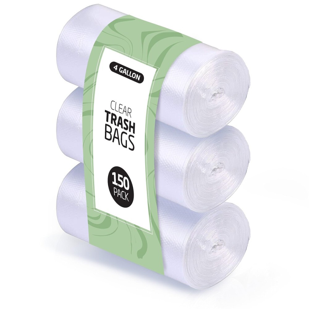 4 Gallon Trash Bags - 150 Small Mini Garbage Bags | 17 x 18 Clear Waste Basket Trash Bags | Bulk Plastic Bathroom Trash Can Liners