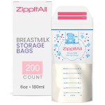 DiRose Breastmilk Storage Bags -6 oz 200 Count Double Zipper Leak Proof Capacity Extra Thick and Seal BPA/BPS Free/Disposable Pouches | Self-Standing Bag for Long and Safe Storing