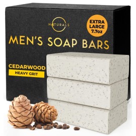O NATURALS 7.76 oz (3PC) Exfoliating Soap Bar Cedarwood - Heavy Grit Mens Soap - All Natural Exfoliation Bar Soap for Men - Apricot Kernels Bar Soap - Face Soap Bar - Moisturizing Mens Face Bar Soap