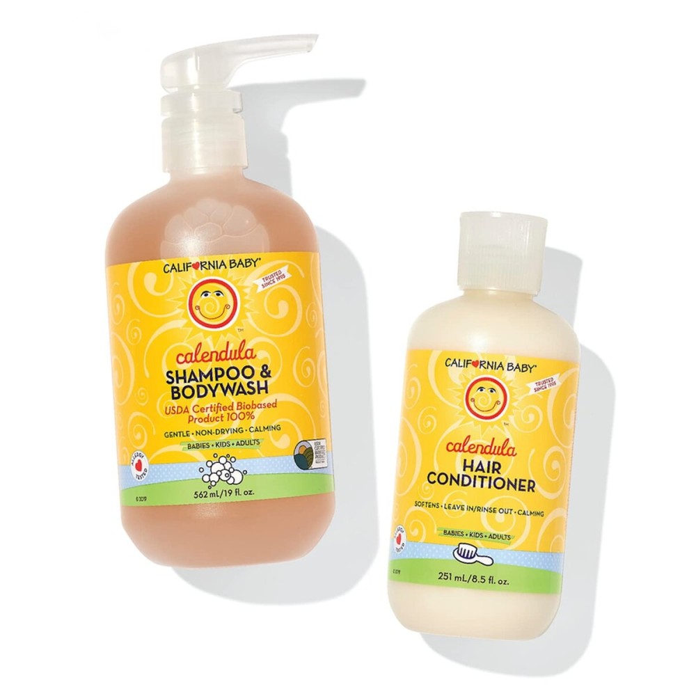 California Baby Calendula Baby Shampoo and Conditioner Set | 100% Plant-Based | 19oz Soothing Lavender Body Wash + 8.5oz Lavender Conditioner |