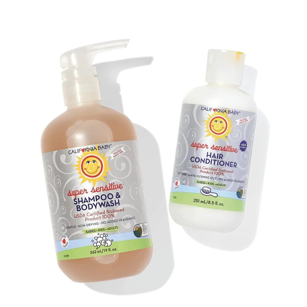 California Baby Super Sensitive Baby Shampoo and Conditioner Set | 100% Plant-Based Baby Bath Set | 19oz Unscented Body Wash + 8.5oz Conditioner |