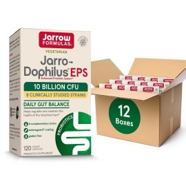 Jarrow Formulas Jarro-Dophilus EPS Probiotics 10 Billion CFU for Intestinal Tract Support, Probiotic Supplement for Gut Health for Women and Men, 120 Veggie Capsules, Up to a 60 Day Supply,Pack of 12