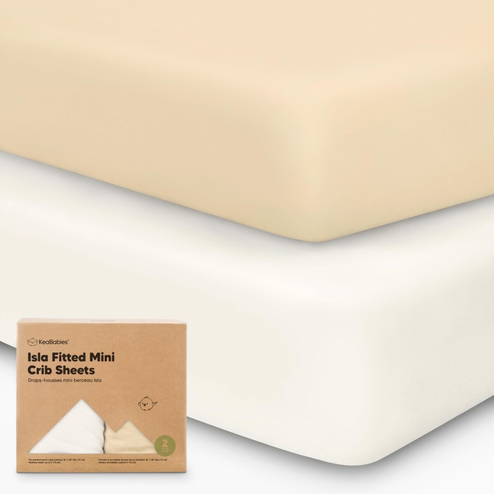 Pack and Play Sheets Fitted - 2-Pack Mini Crib Sheets for Pack N Play Mattress 38x26, Soft & Cozy, Neutral Toddler Playard Bedding, Snug Fitted Mini Baby Crib Mattress Cover Boy, Girl (Khaki)
