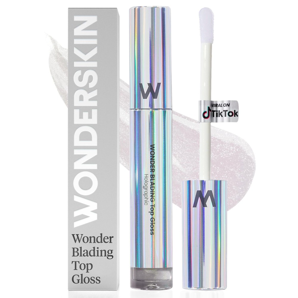 Wonderskin Lip Gloss Blading Top Gloss, Clear Glitter Lip Gloss, Hydrating and High Shine Finish Lip Makeup (Holographic)