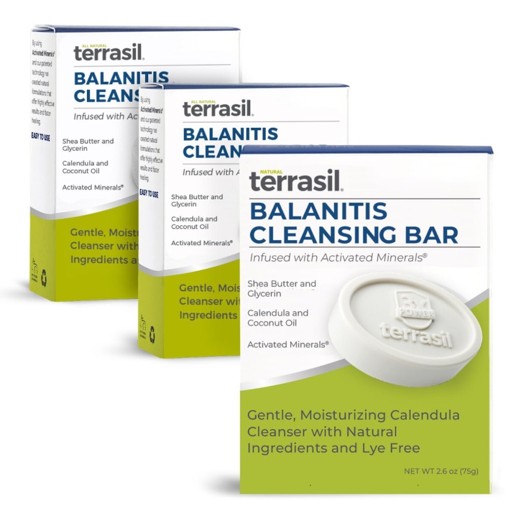terrasil Balanitis Soap for Men, Soothing Care and Relief from Balanitis Symptoms: Irritation, Itch, Redness and Inflammation. Natural, Dermatologist tested & Hypoallergenic Soap Approved, 75g (3pk)